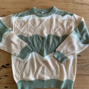 So soft Zig Zag Stripe Long Sleeve Sweater Green‎ Peach Ivory Women’s Small pre